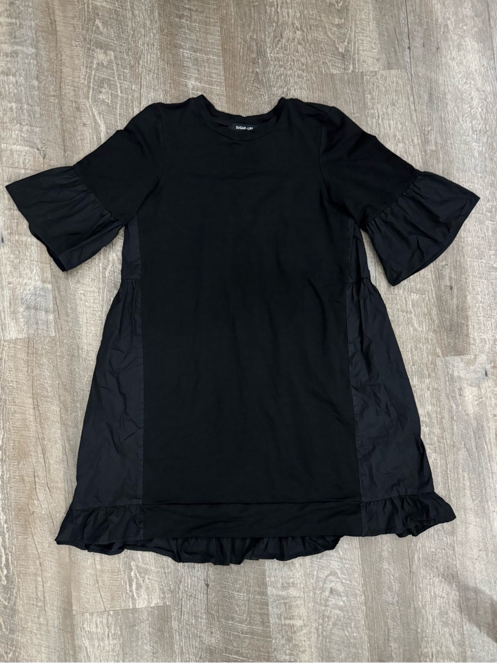 Black Mixed Media Ruffle Dress Black Sugar Lips Sz XS